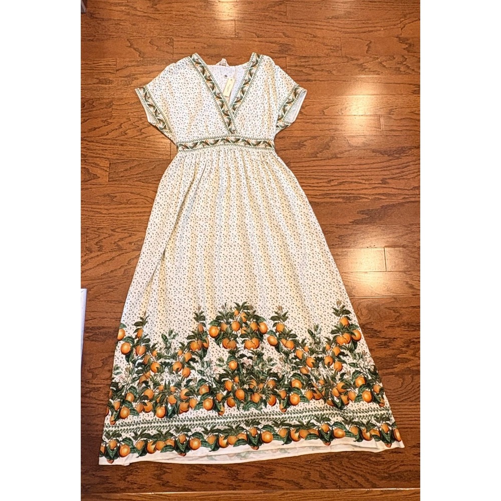 Max Studio London Orange Floral Euro Summer Maxi Dress Linen Blend Boho NWT